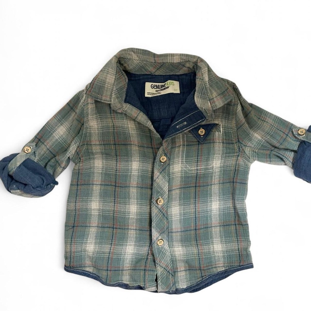 OshKosh B'gosh Blue and Gray Plaid Button Down Shirt